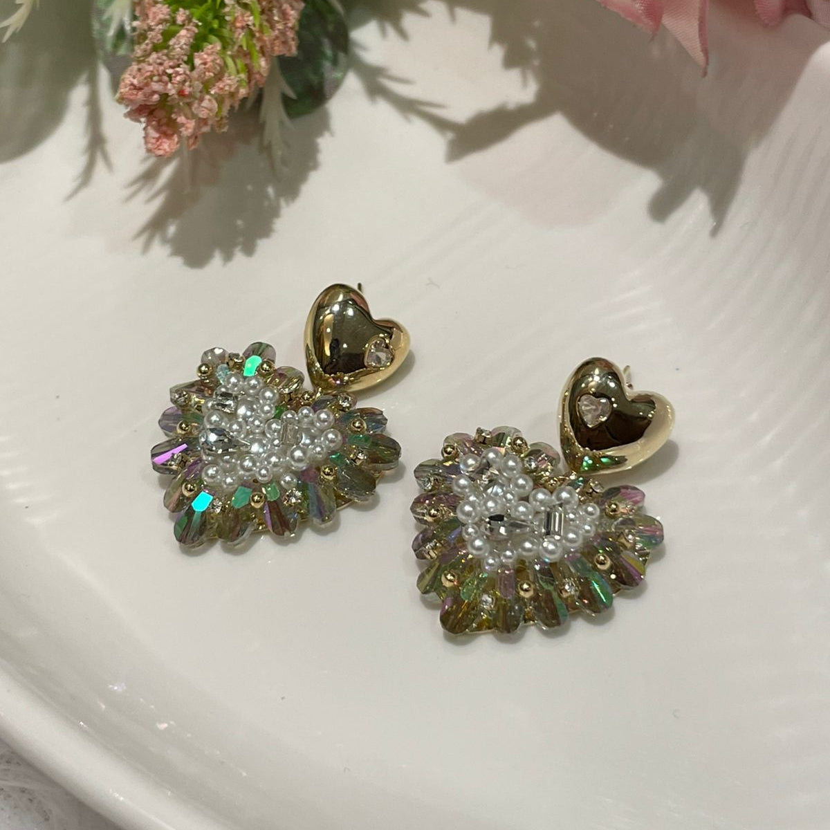 Iridescent Heartburst Pearl Earrings