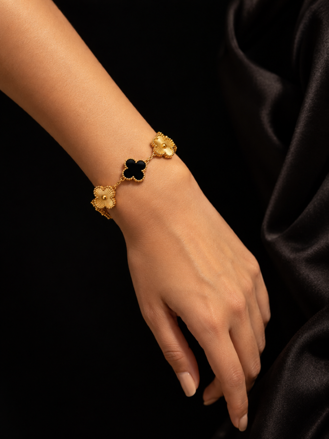 Golden & Black Clover Charm Bracelet