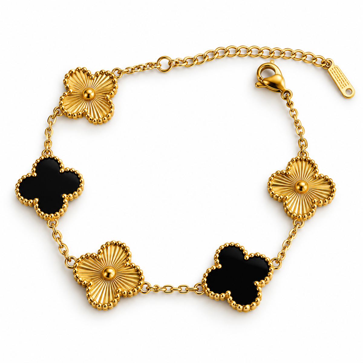 Golden & Black Clover Charm Bracelet
