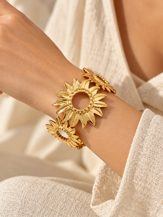 Solara Gold Statement Cuff Bracelet (Anti tarnish) | Stainless Stee;
