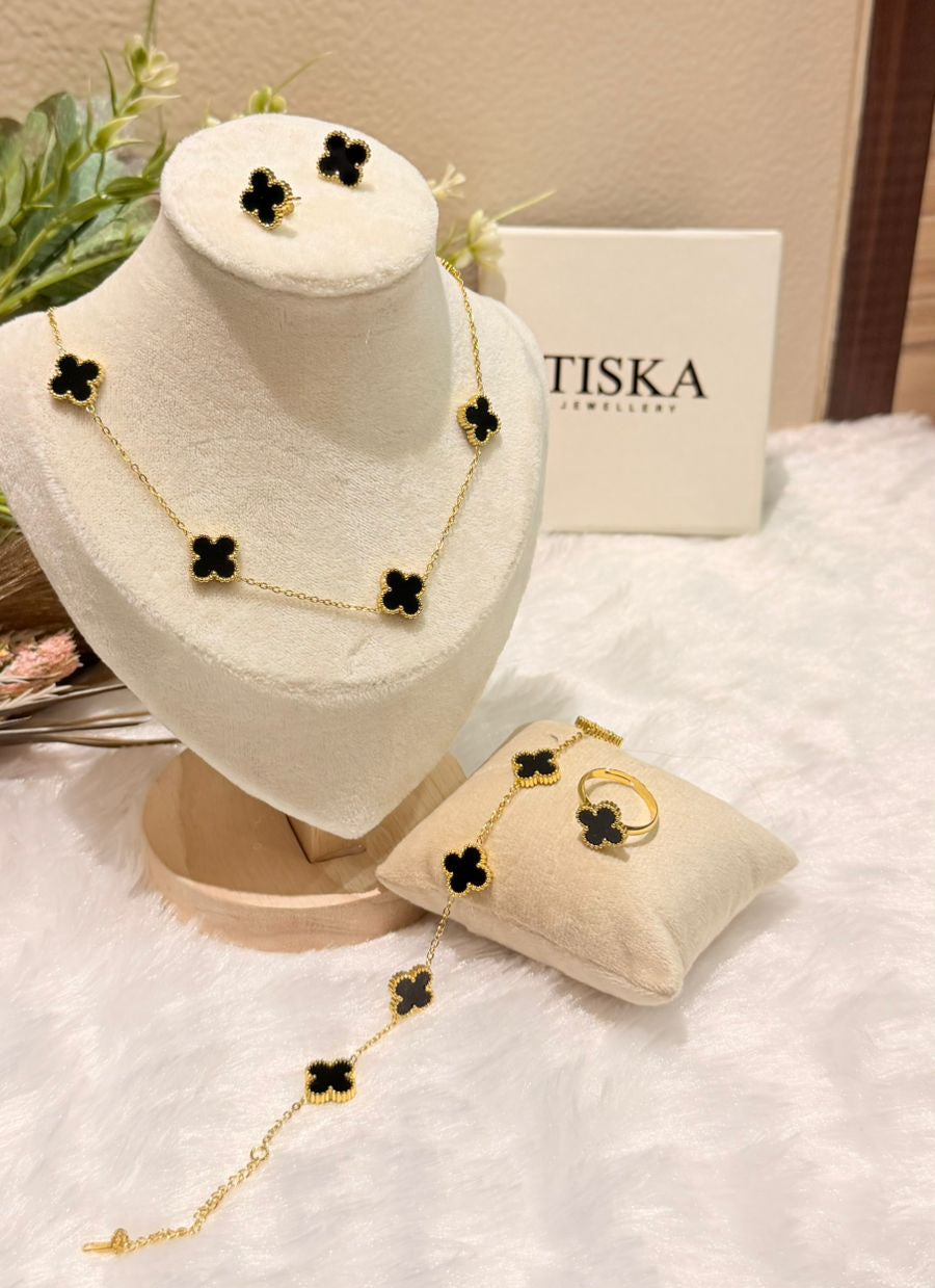 Royal Black Clover Jewellery Set of 4