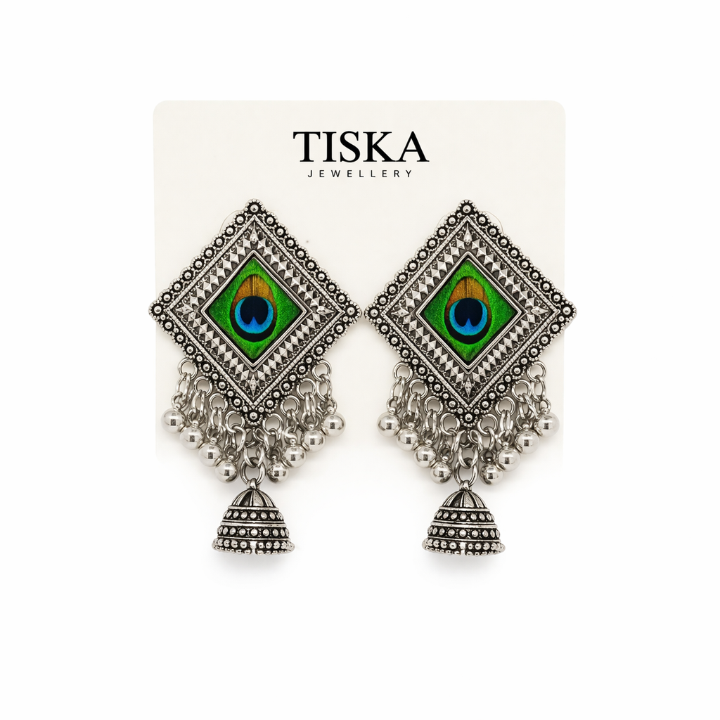 Morika Square Peacock Statement Earrings