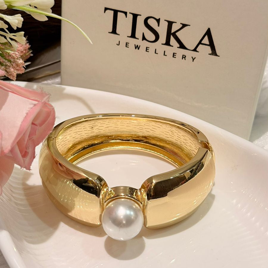 Classic Pearl Statement Kada – Gold Finish | Anti-Tarnish