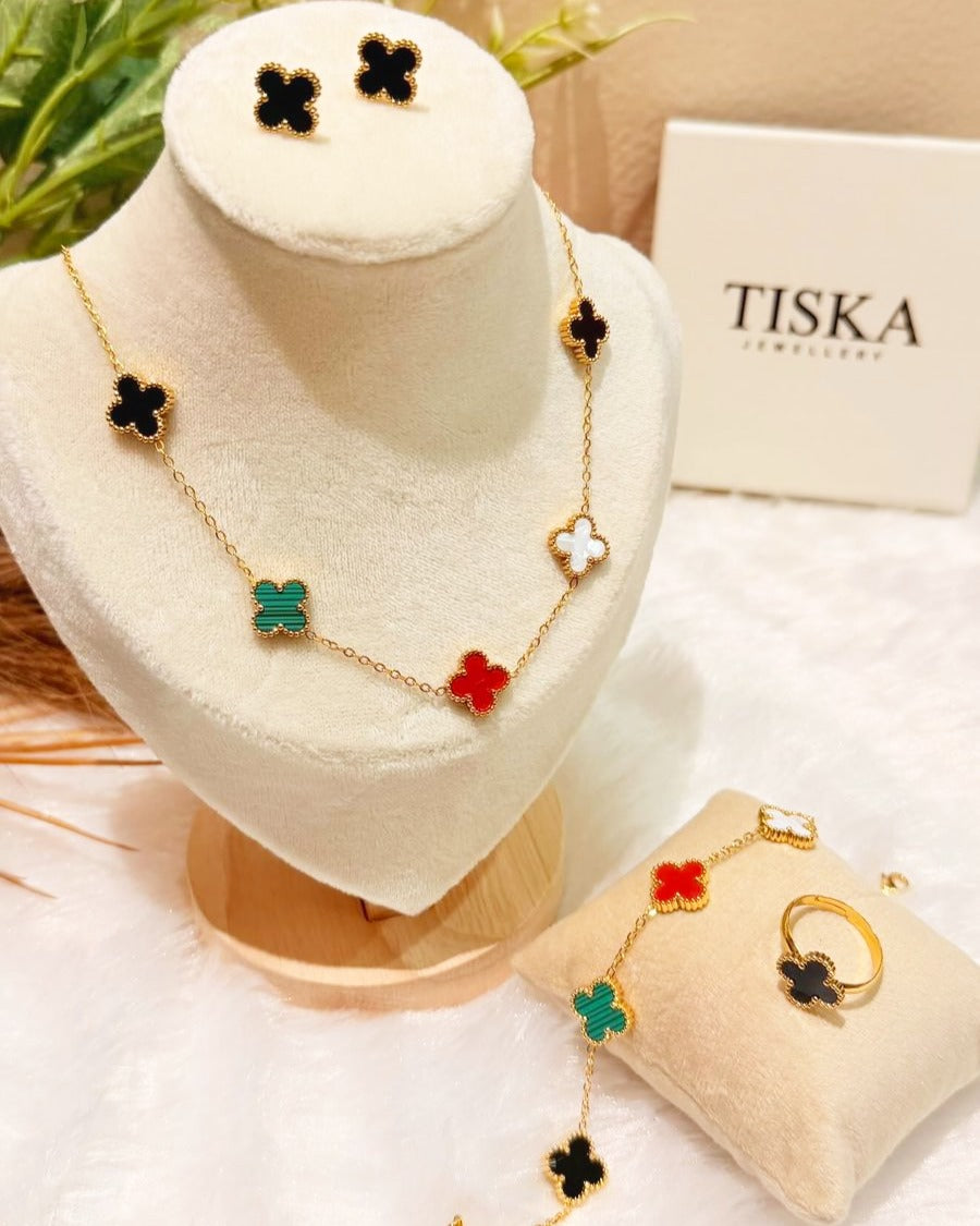 Multicolor Anti Tarnish Clover Jewellery Set (4-Piece)