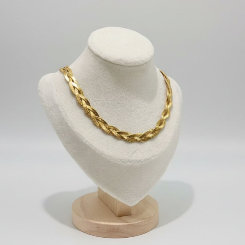 Dual Tone Braided Chain Necklace – Gold Finish | Anti-Tarnish