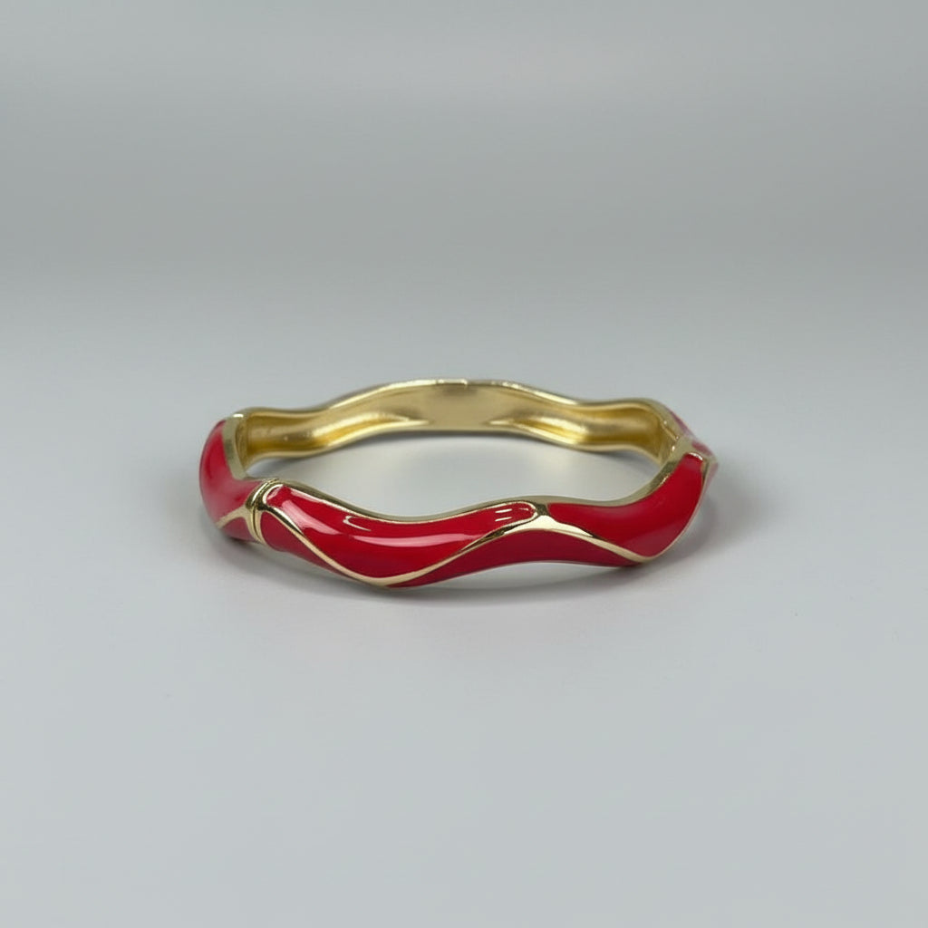 Wave Red Enamel Gold Bangle (Anti-Tarnish)