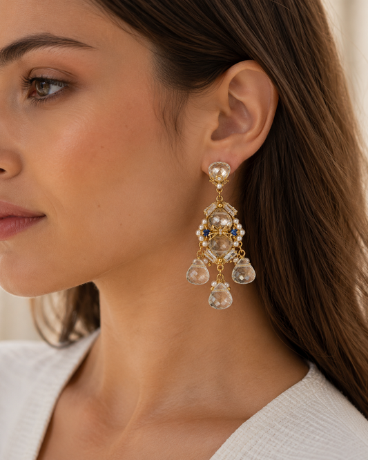 Crystal Pearl Statement Drop Earrings