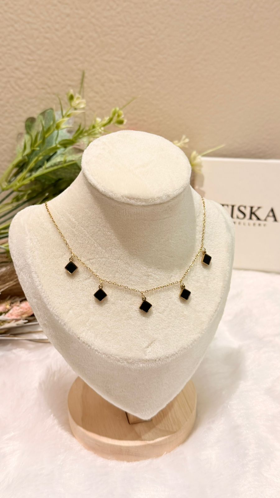 Black Charm Drop Necklace (Anti-Tarnish)