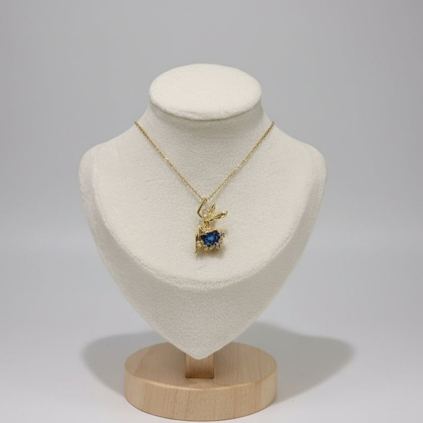 Blue Crystal Butterfly Charm Necklace (Anti-Tarnish)