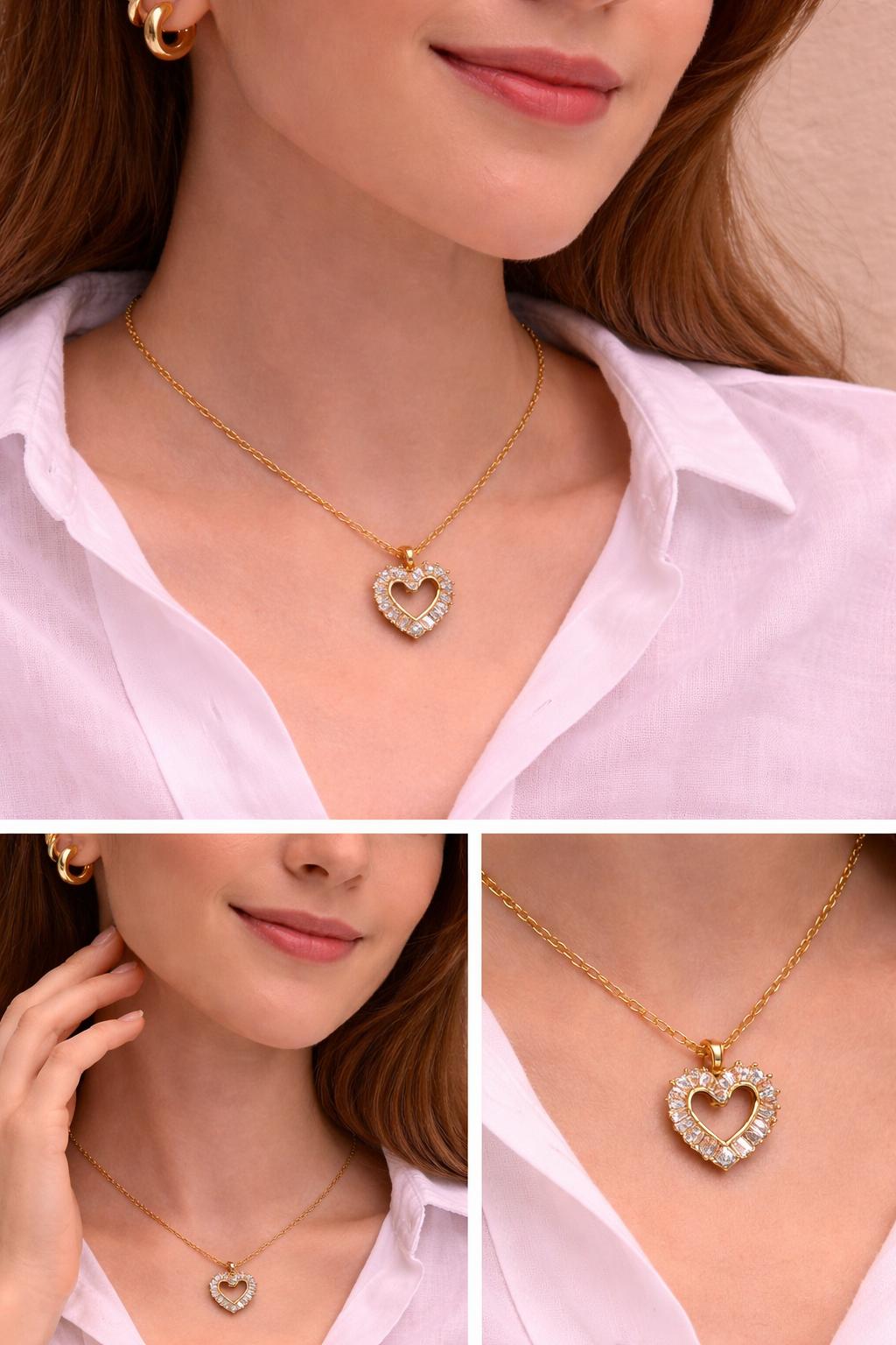Crystal Heart Pendant Necklace – Gold Finish | Anti-Tarnish