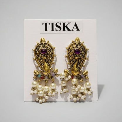 Royal Peacock Pearl Drop Earrings
