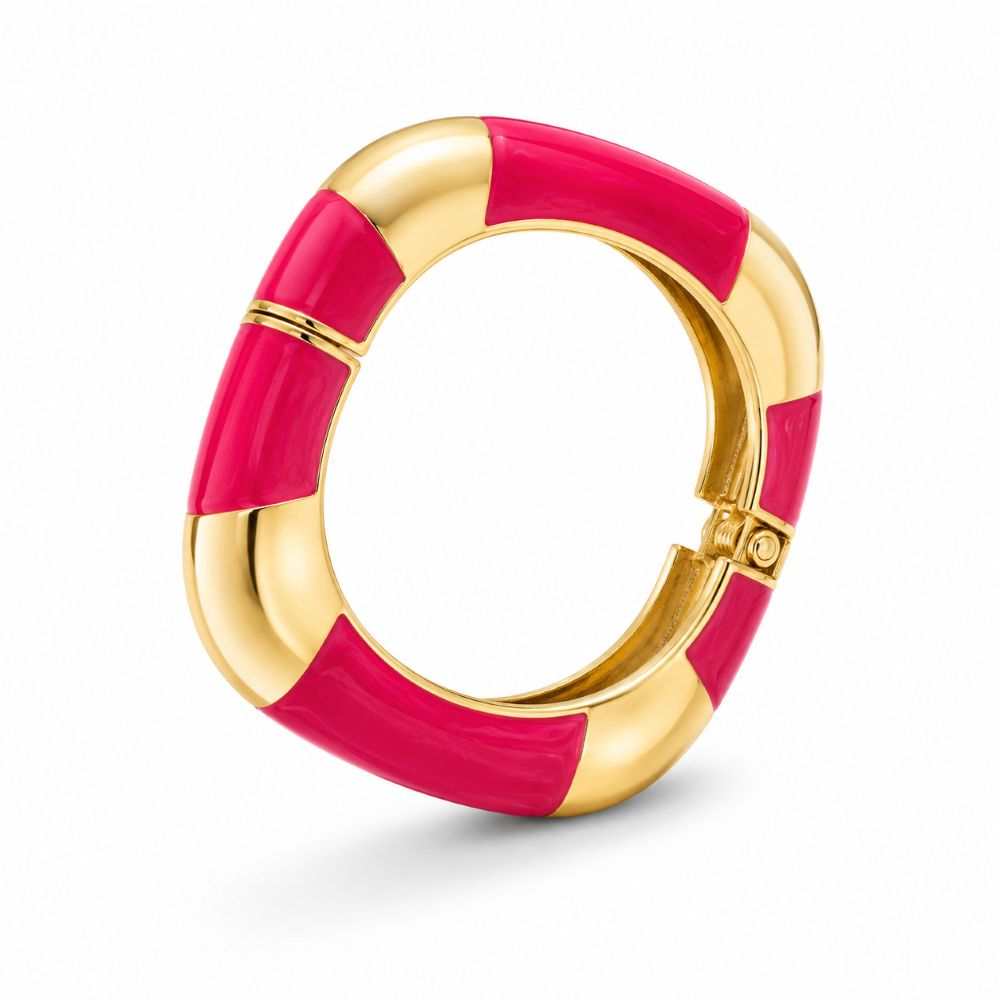 Pink-redish Enamel Tile Gold Bangle (Anti-Tarnish)