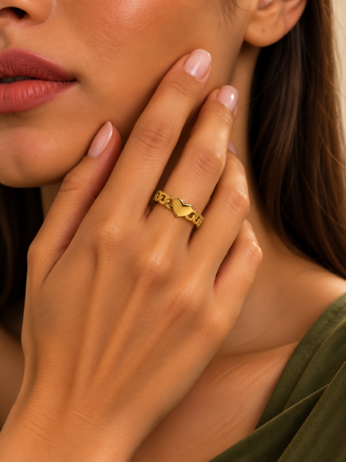 Heart Chain Gold Adjustable Ring (Anti Tarnish)