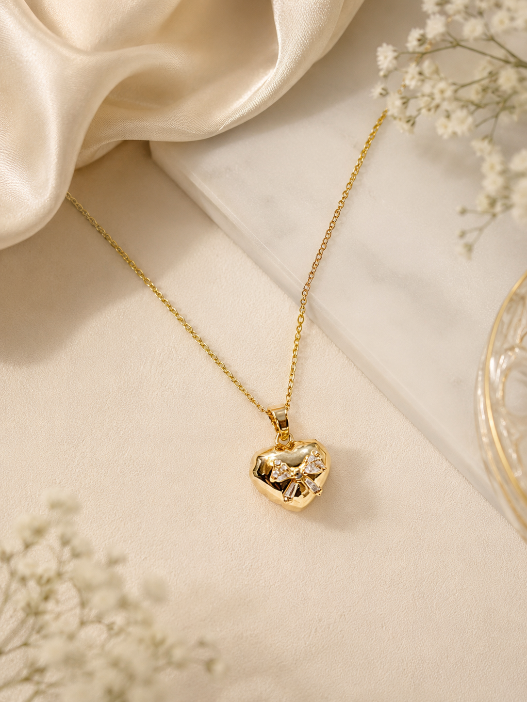 Crystal Bow Charm Necklace