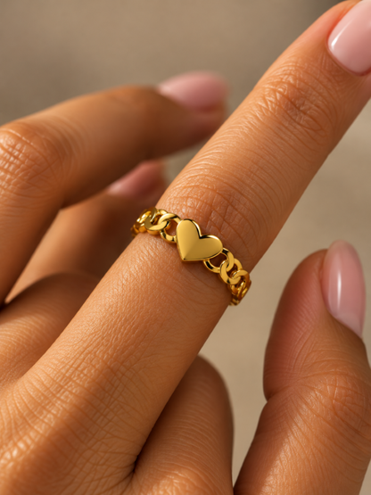 Heart Chain Gold Adjustable Ring (Anti Tarnish)