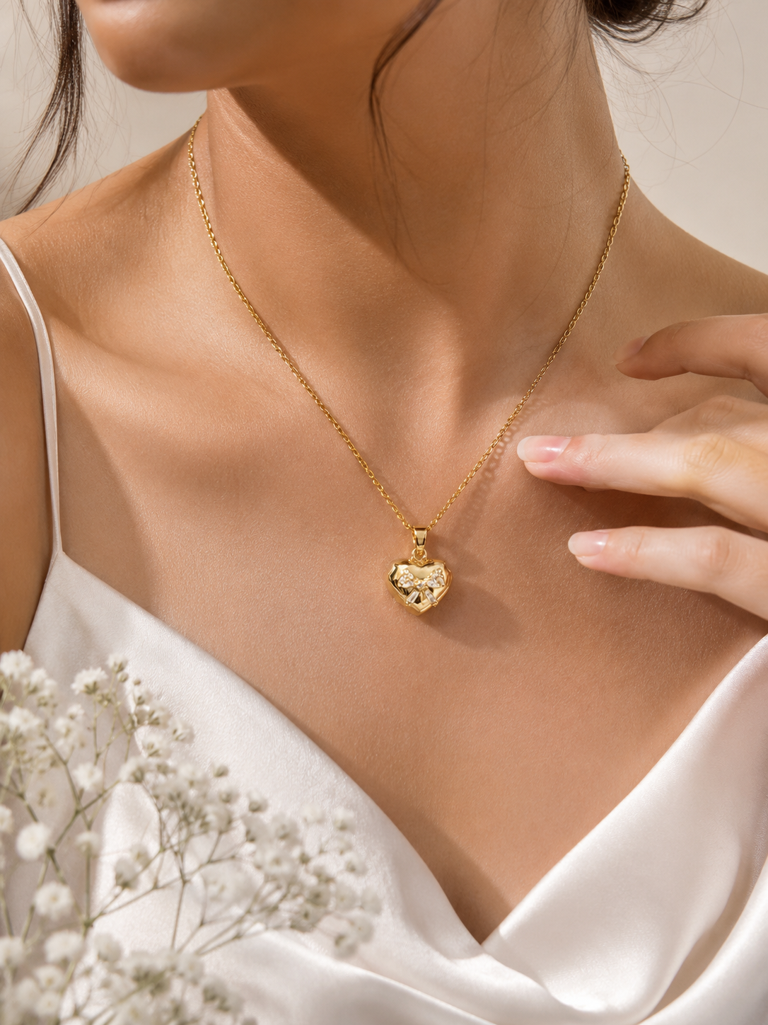 Crystal Bow Charm Necklace