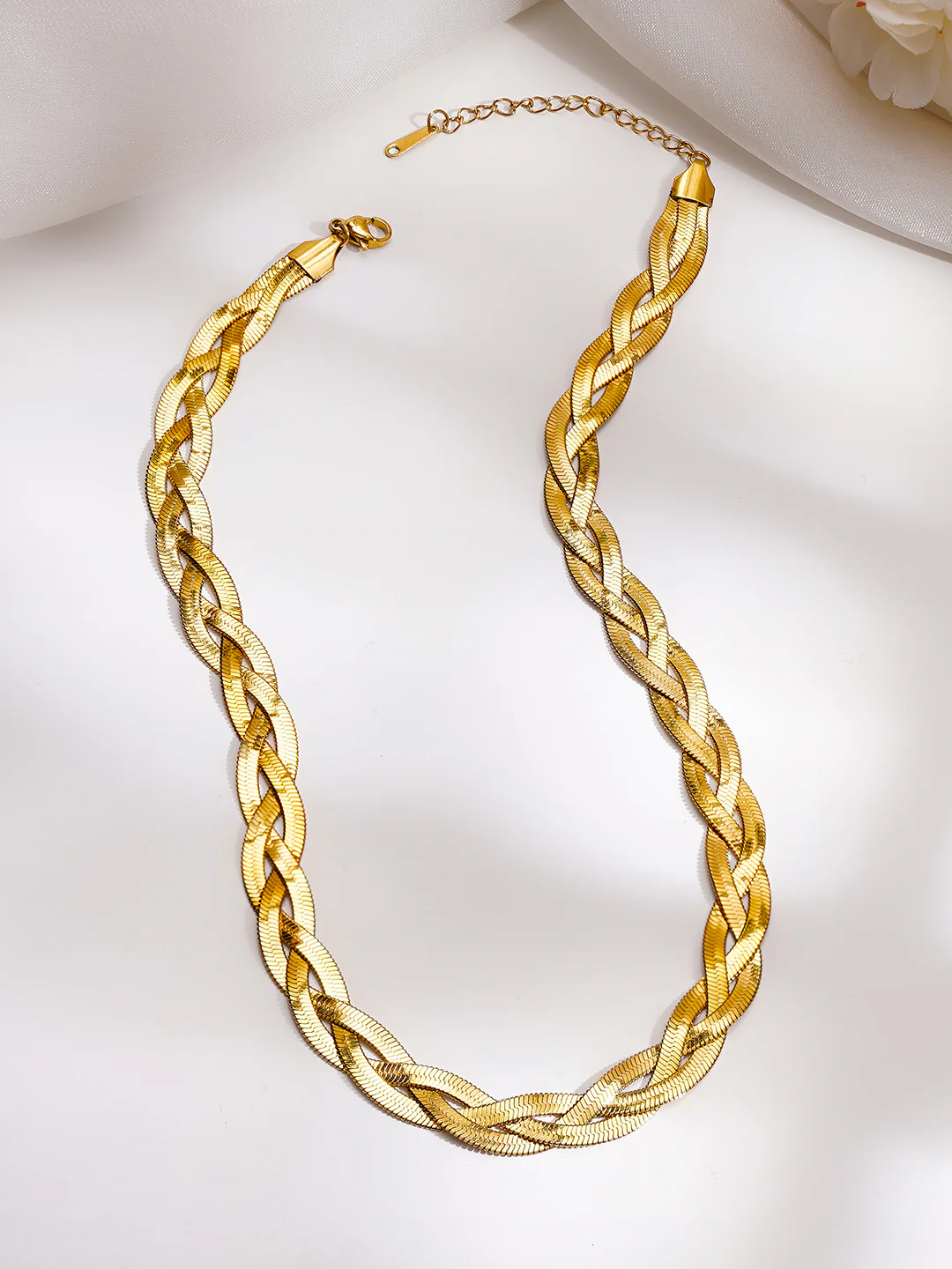 Dual Tone Braided Chain Necklace – Gold Finish | Anti-Tarnish