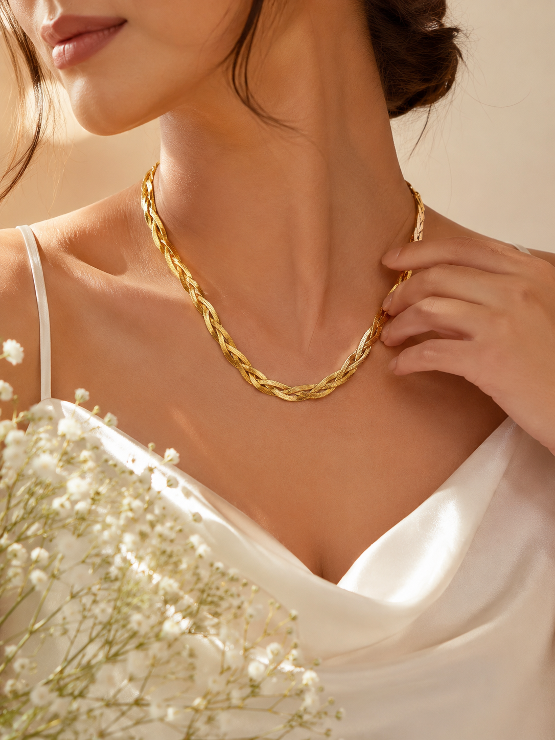 Dual Tone Braided Chain Necklace – Gold Finish | Anti-Tarnish