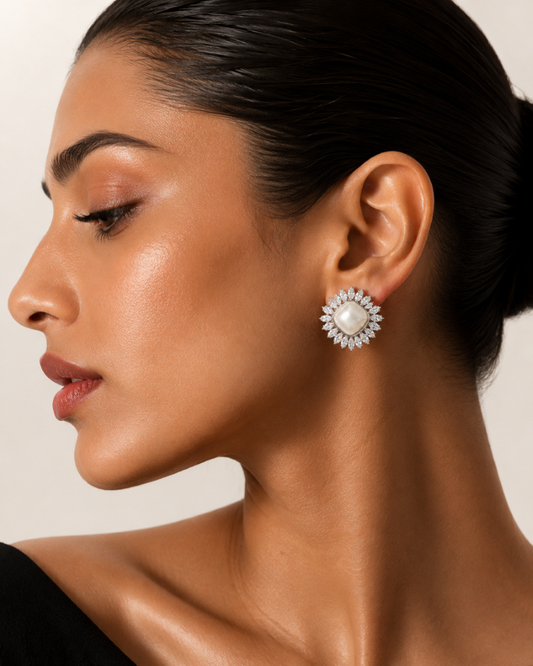 Radiant Pearl Halo Studs