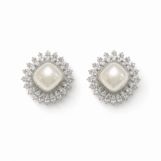 Radiant Pearl Halo Studs