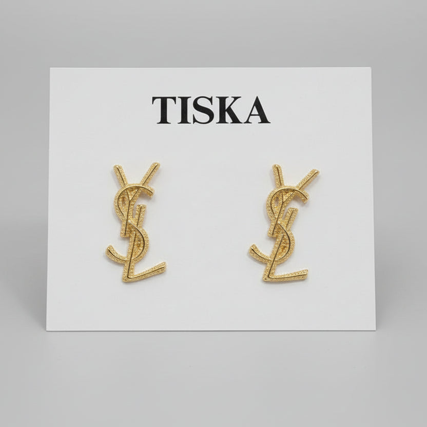Gold Initial Style Crystal Stud Earrings