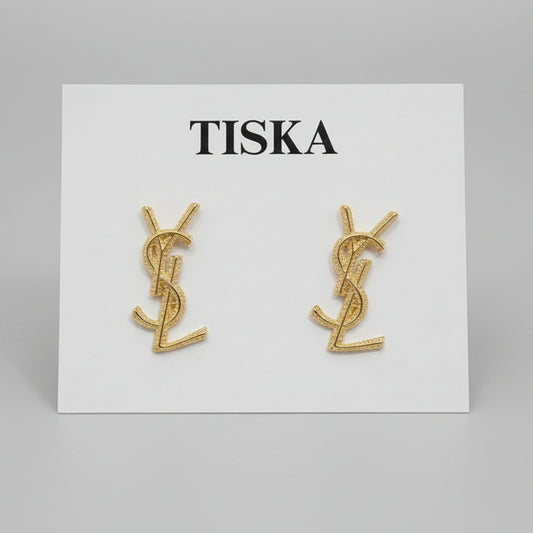 Gold Initial Style Crystal Stud Earrings
