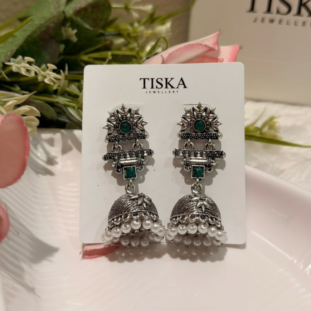 Emerald Antique Jhumka Earrings
