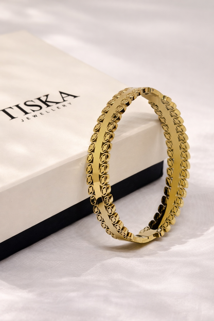 Golden Luxe Twin Band Cuff Bracelet (Anti Tarnish)