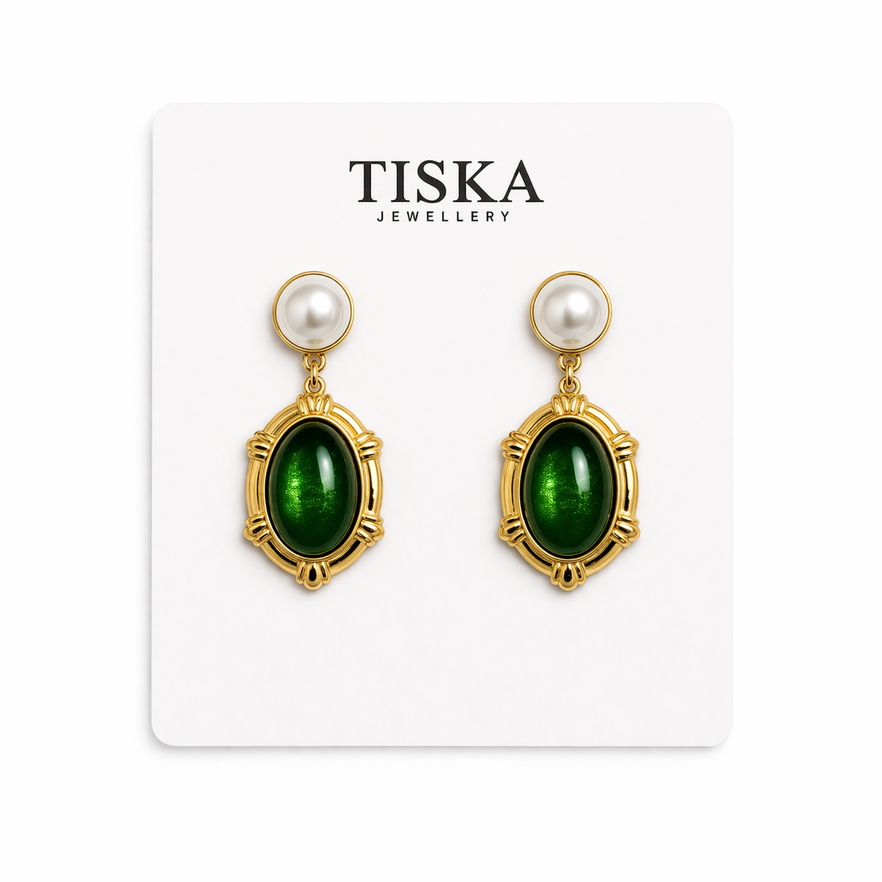 Emerald Pearl Vintage Drop Earrings