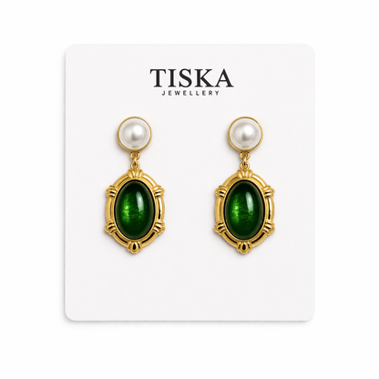 Emerald Pearl Vintage Drop Earrings