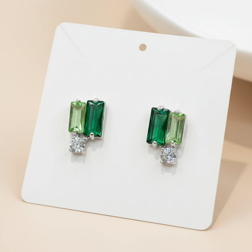 Emerald Duo Crystal Stud Earrings