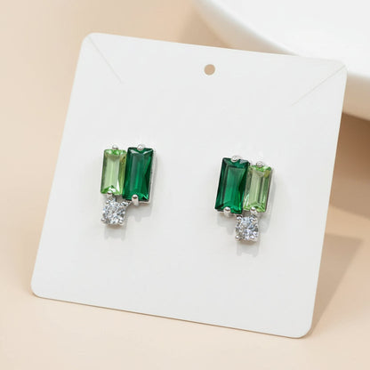 Emerald Duo Crystal Stud Earrings
