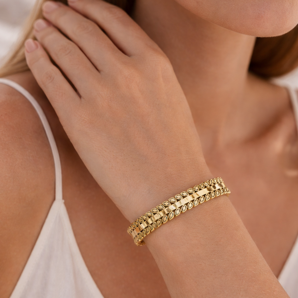 Golden Luxe Twin Band Cuff Bracelet (Anti Tarnish)