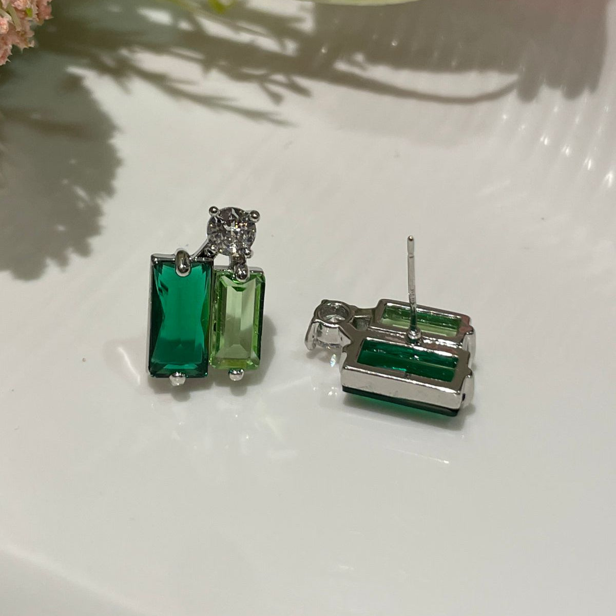 Emerald Duo Crystal Stud Earrings