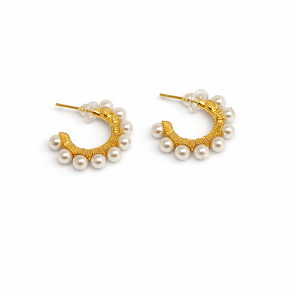 Pearl Glow Hoop Earrings  (Anti tarnish)