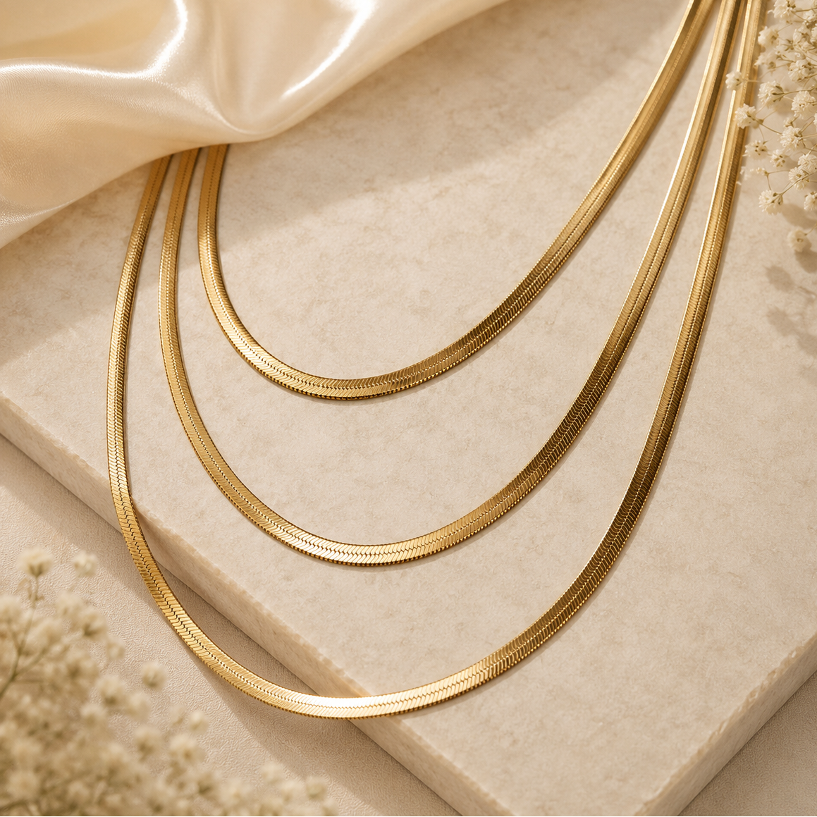 Triple Snake Chain Layered Necklace – Gold Finish | Anti-Tarnish