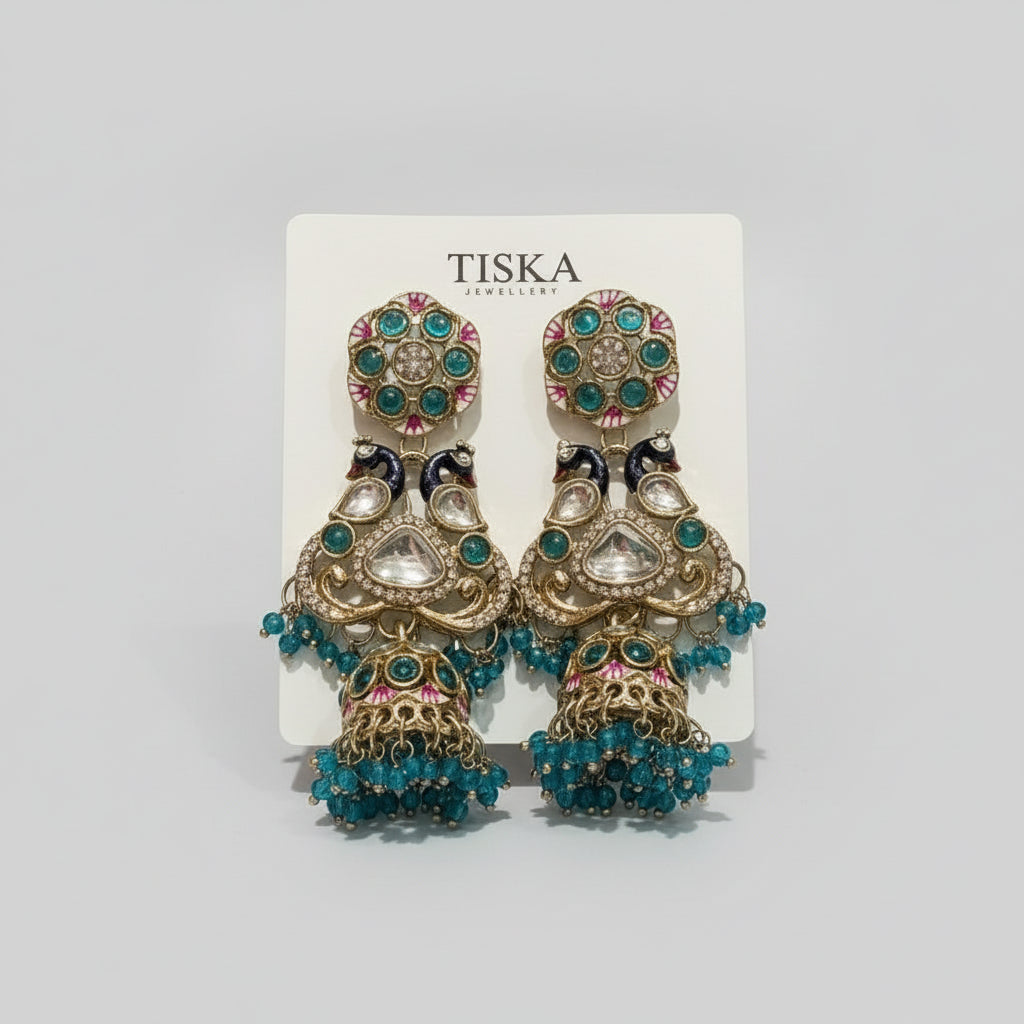 Peacock Turquoise Jhumka Earrings