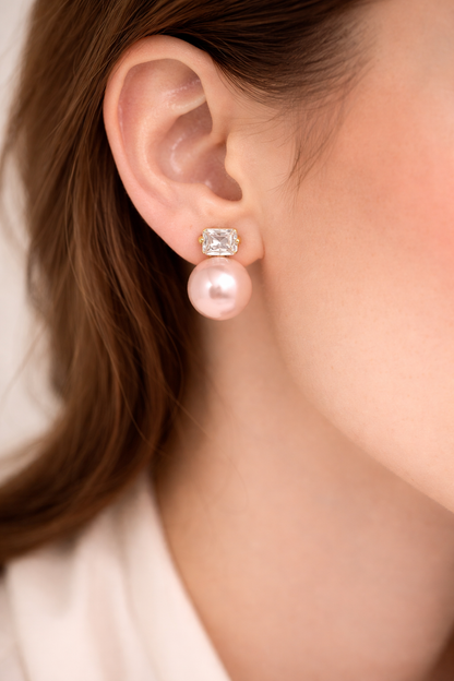 Blush Pearl Crystal Stud Earrings