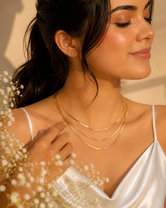 Triple Snake Chain Layered Necklace – Gold Finish | Anti-Tarnish