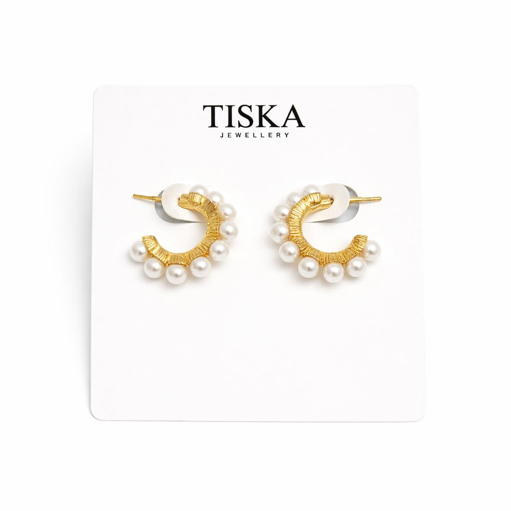 Pearl Glow Hoop Earrings  (Anti tarnish)