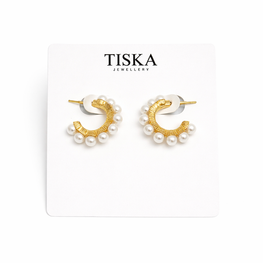 Pearl Glow Hoop Earrings  (Anti tarnish)
