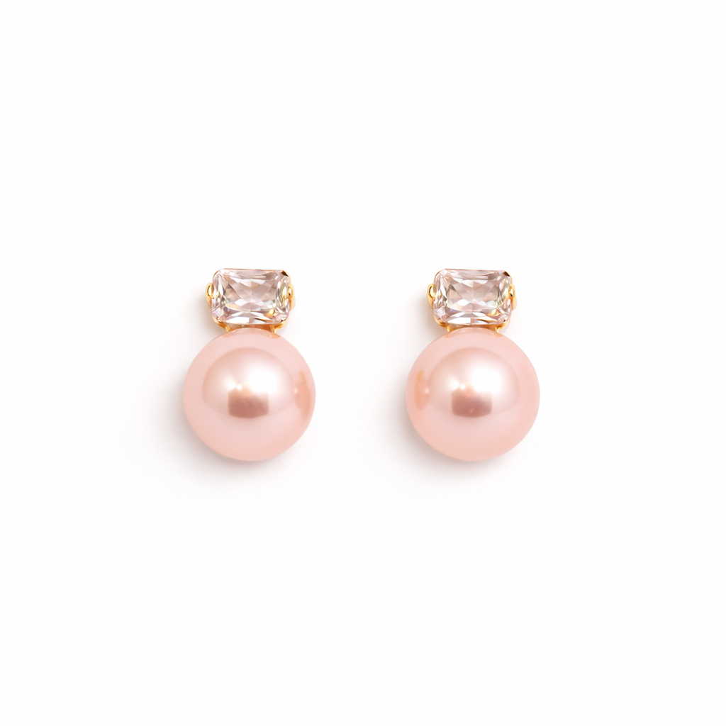 Blush Pearl Crystal Stud Earrings