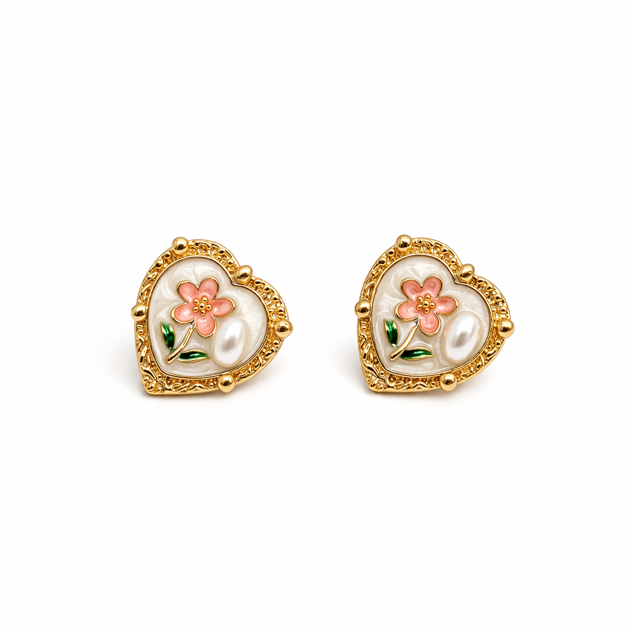 TISKA Blossom Heart Pearl Studs