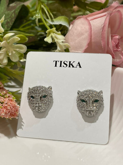 Crystal Panther Head Stud Earrings