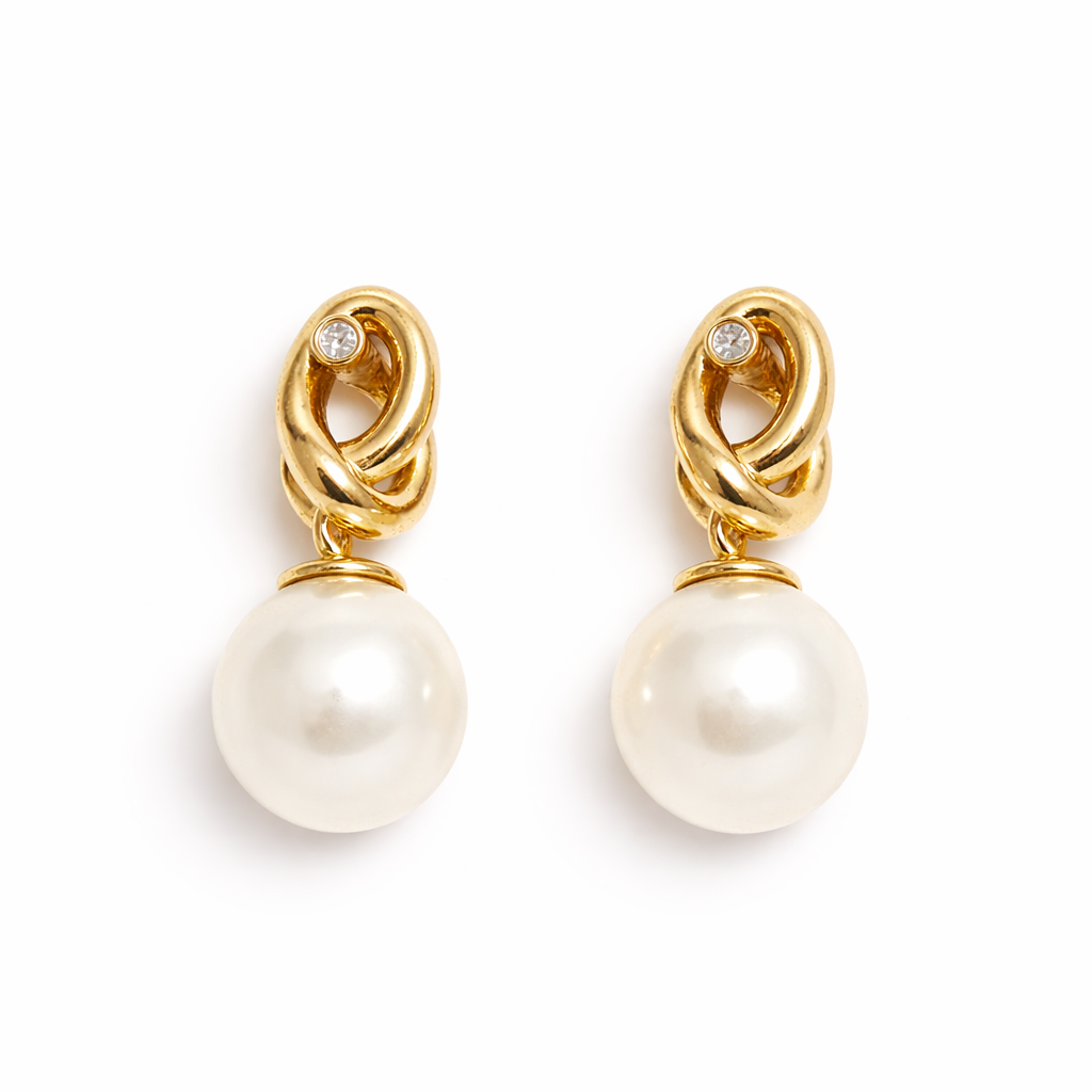 Twisted 14K Gold Plated Pearl Drop Earrings