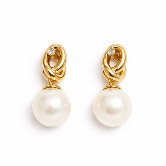 Twisted 14K Gold Plated Pearl Drop Earrings