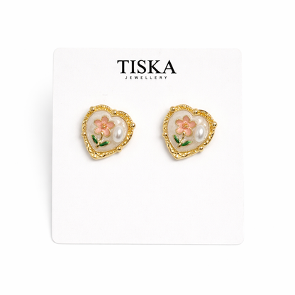 TISKA Blossom Heart Pearl Studs