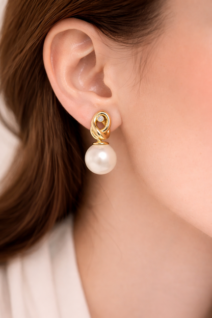 Twisted 14K Gold Plated Pearl Drop Earrings