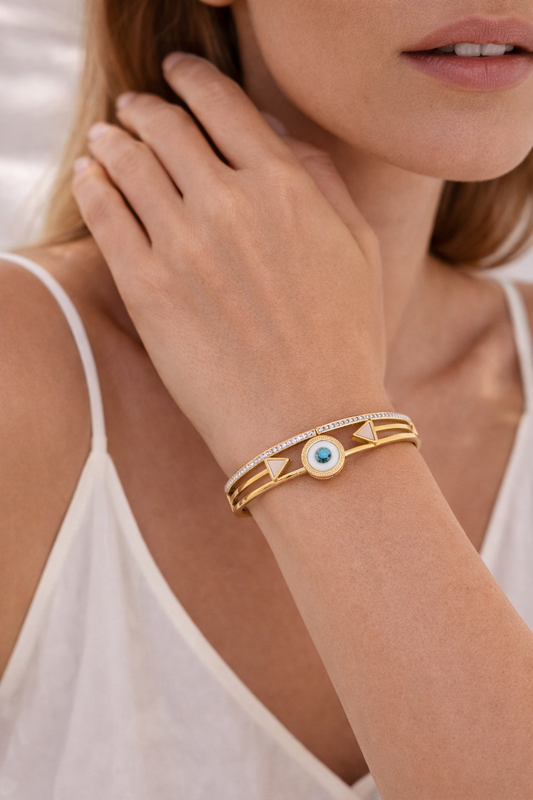 Evil Eye Luxe Gold Cuff Bracelet (Anti Tarnish)