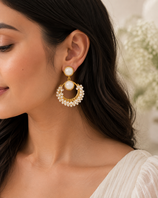 Pearl Charm Hoop Statement Earrings